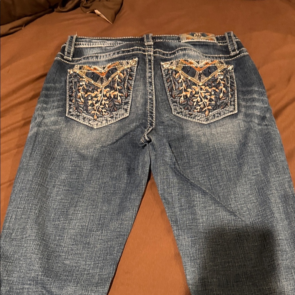 Miss Me Blue Jeans with Gold Embroidery